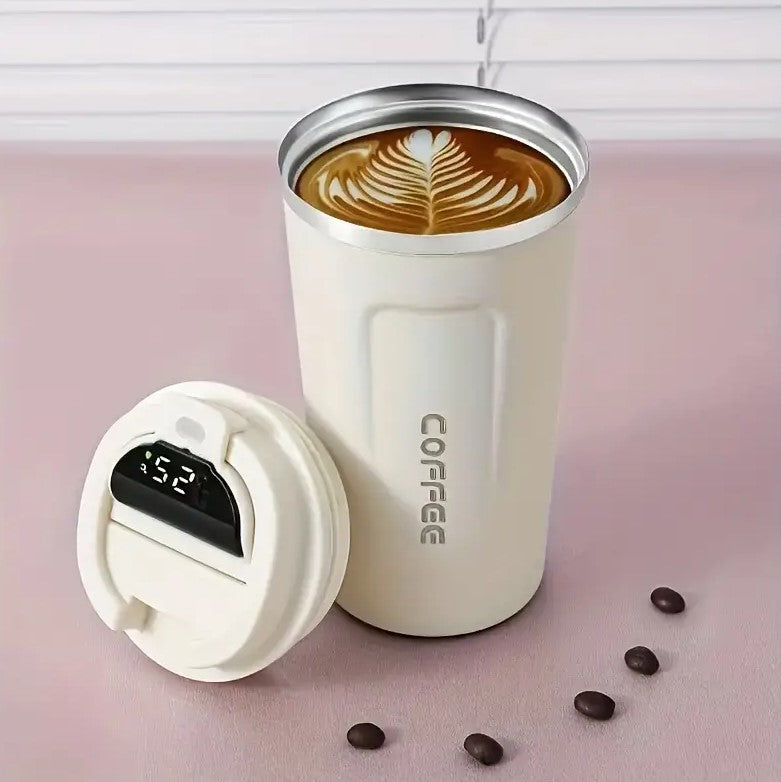 Cana termica, Zola, 500 ml, termos din otel inoxidabil si plastic, afisaj LED temperatura, 8.5x16 cm, alb Cana termica, Zola, 500 ml, termos din otel inoxidabil si plastic, afisaj LED temperatura, 8.5x16 cm, alb